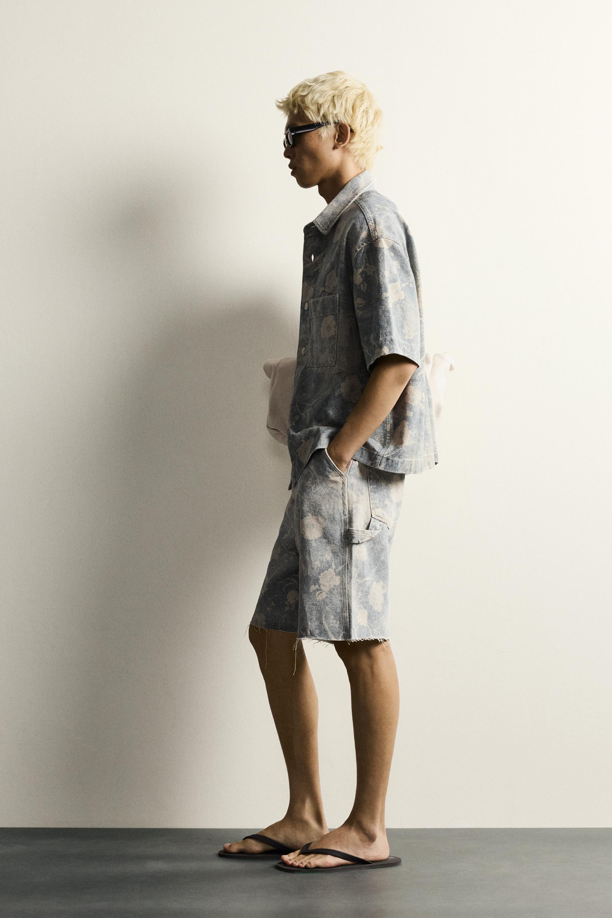 WASHED FLORAL PRINT RELAXED FIT SHORTS
